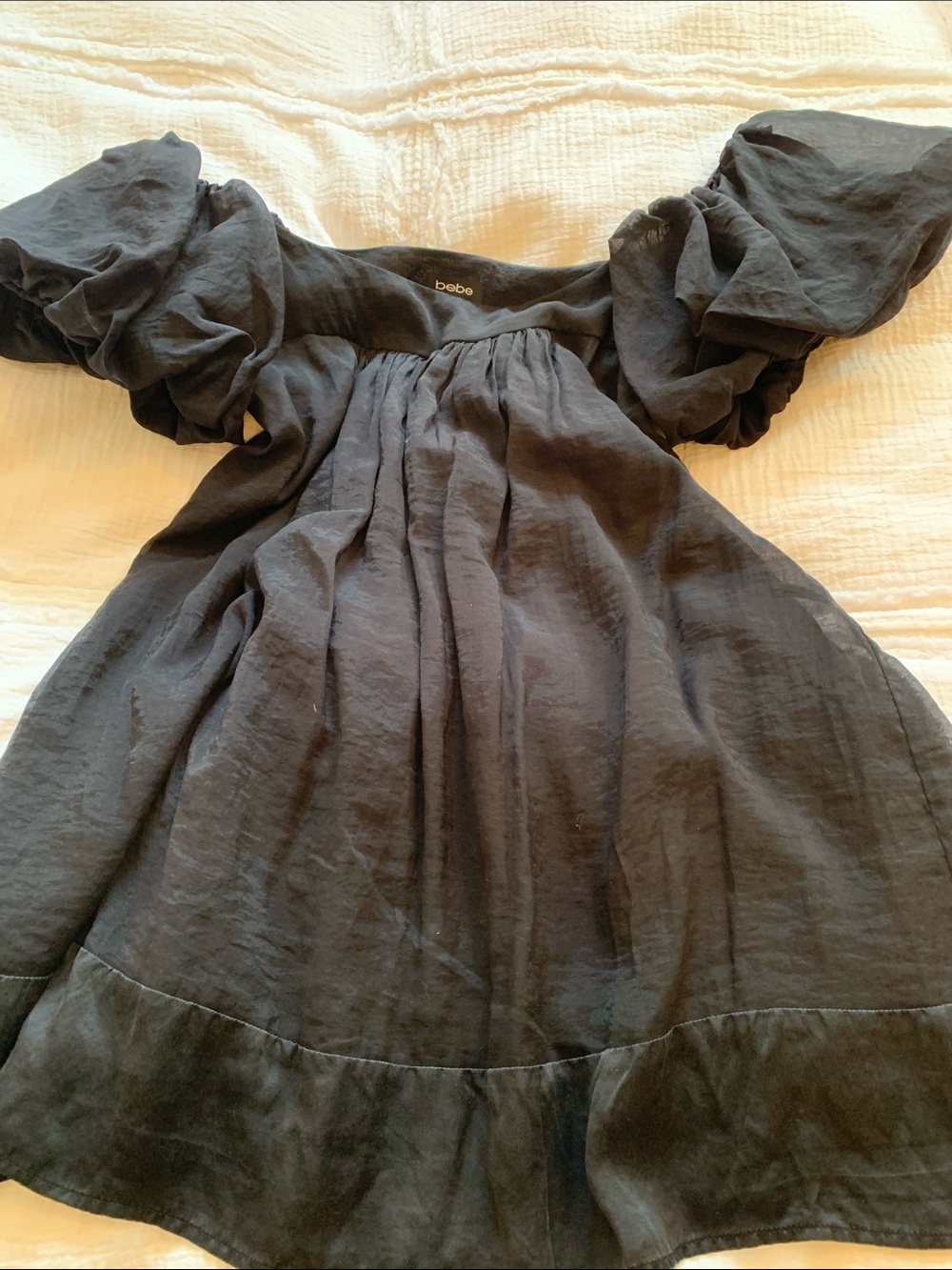 bebe Black Puff-Sleeve Mini Dress